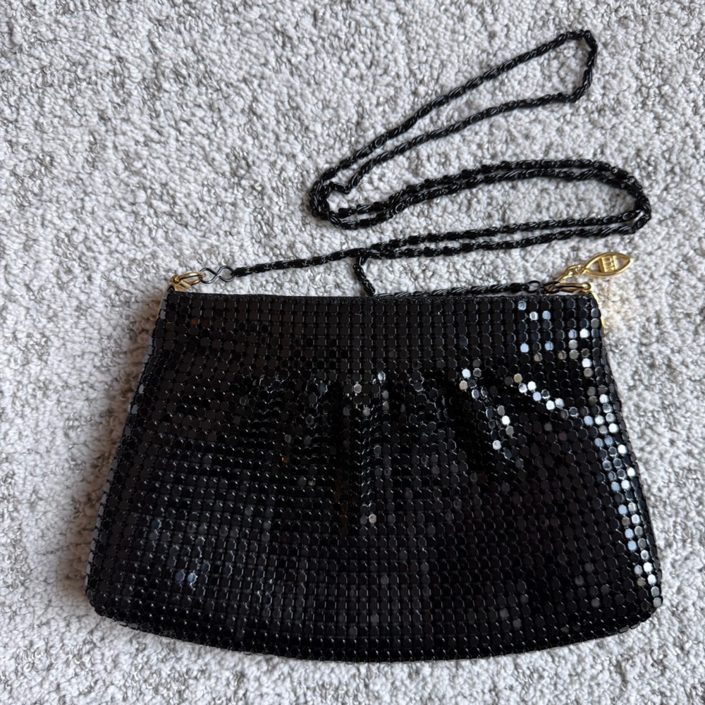 Vintage Black Metal Mesh Evening Bag Chain Strap | 90s Cocktail Purse - Picture 2 of 4